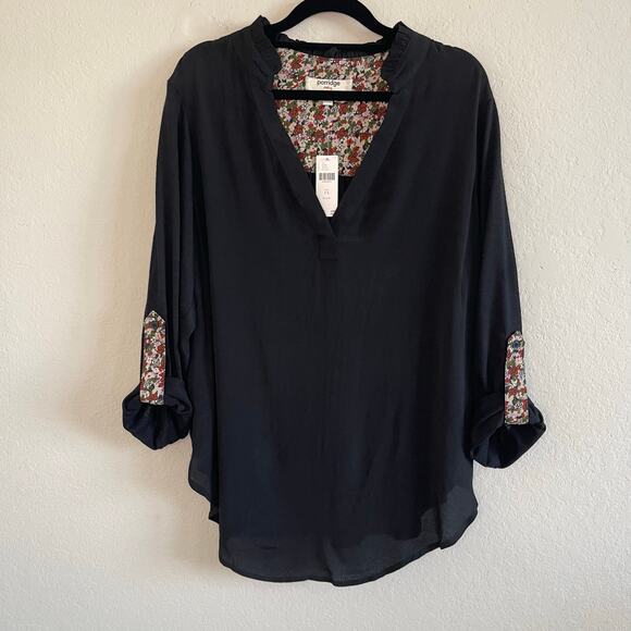 Anthropologie Porridge Aiden Black Roll Tab Sleeve Floral Detail NWT - Size 1X - Picture 4 of 9